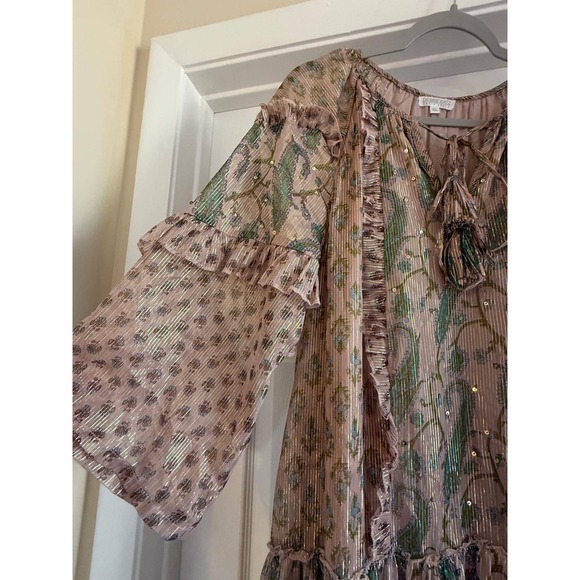 Debbie Katz South Beach Boho Paisley 100% Viscose Maxi Dress XL Sequin Metallic - Picture 7 of 7